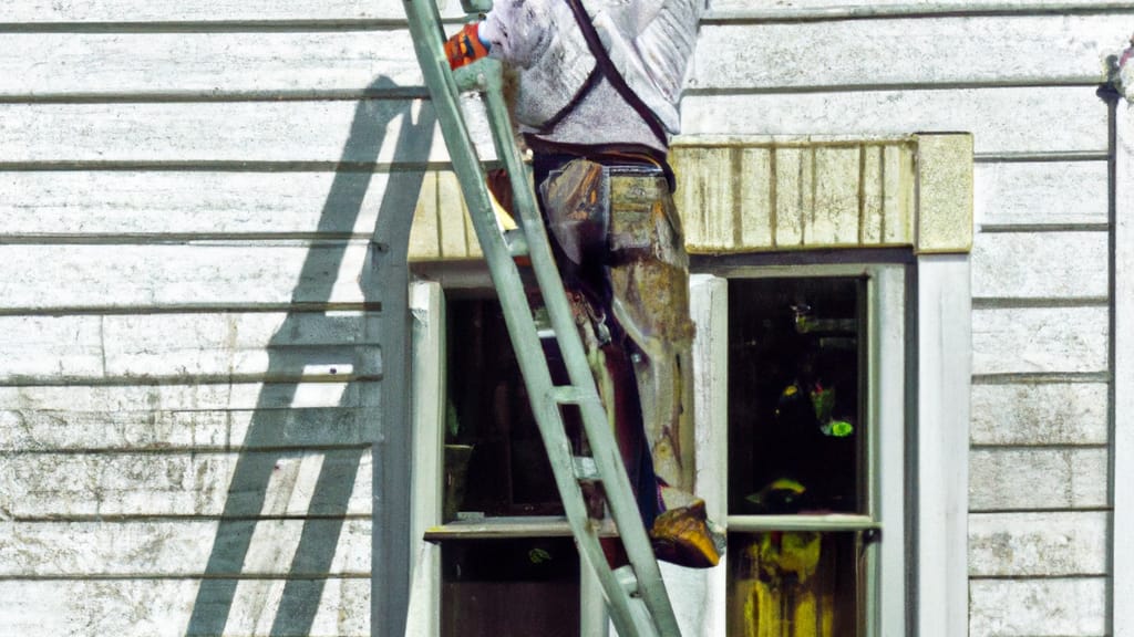 Man climbing ladder on Jackson, Ohio home to replace roof