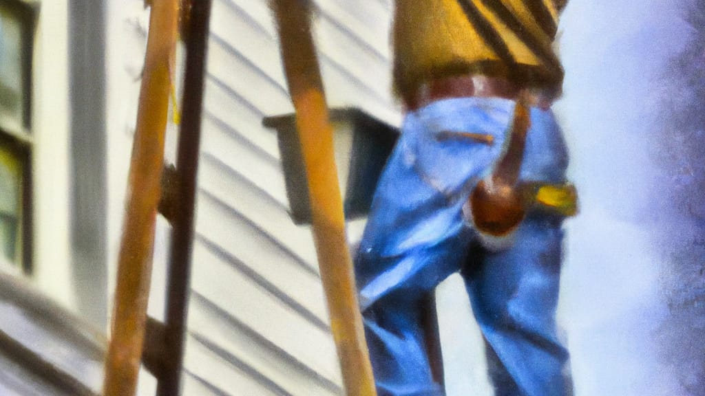 Man climbing ladder on Jefferson City, Missouri home to replace roof