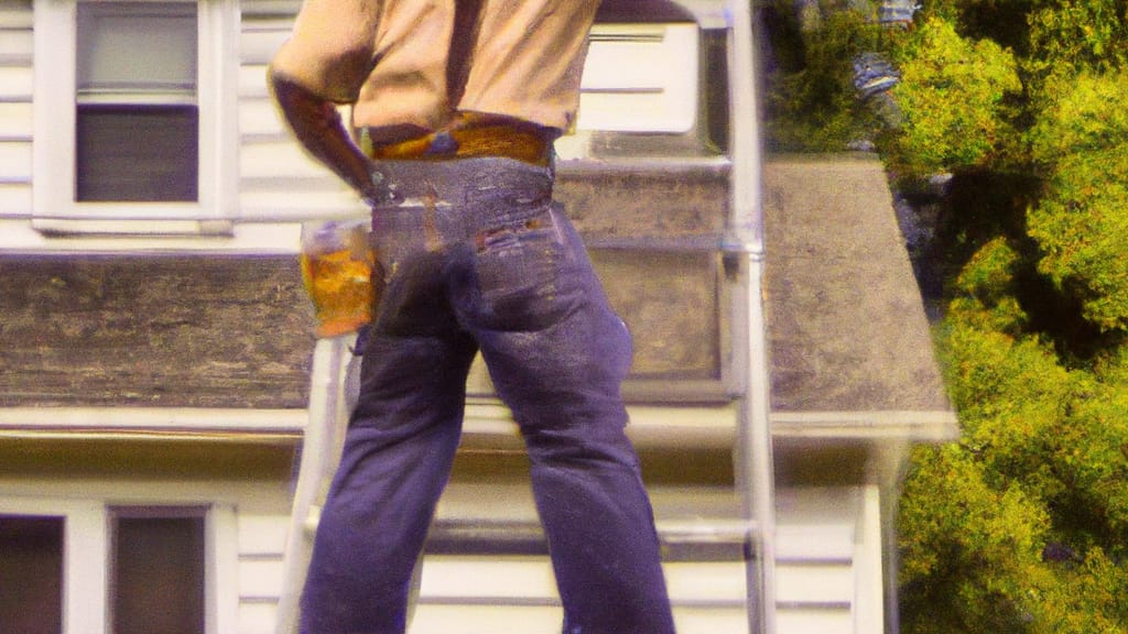 Man climbing ladder on Jenison, Michigan home to replace roof