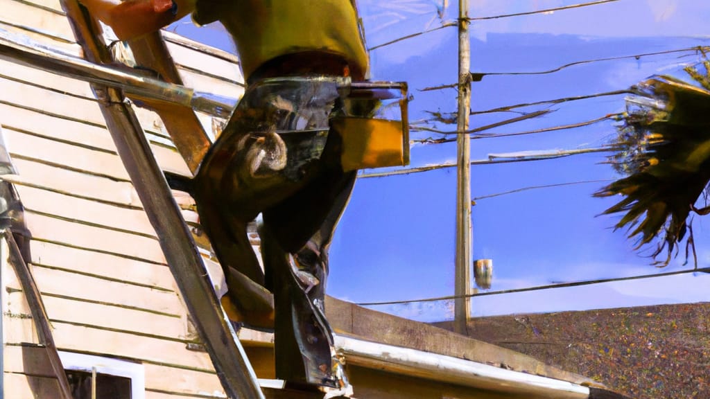 Man climbing ladder on Jensen Beach, Florida home to replace roof