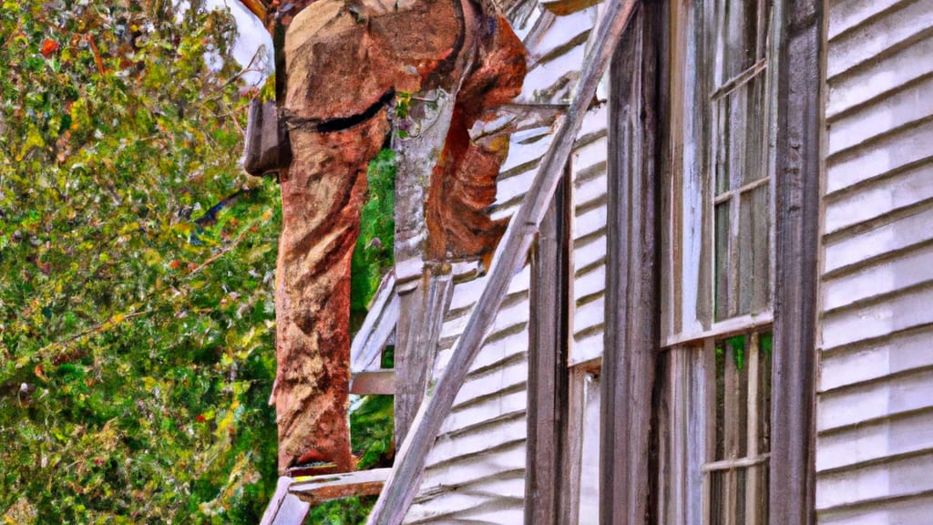 Man climbing ladder on Jesup, Georgia home to replace roof