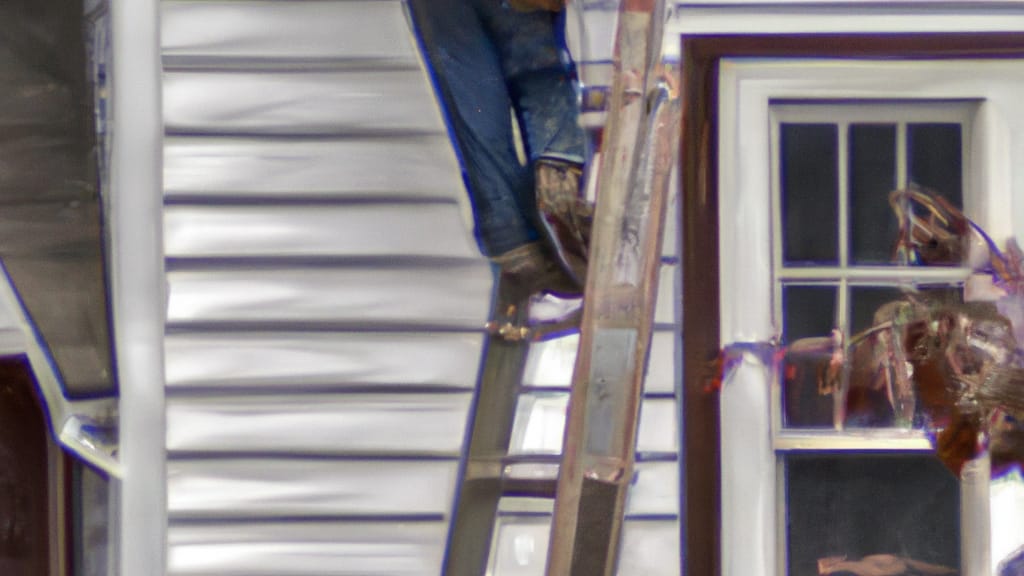 Man climbing ladder on Johnson City, New York home to replace roof