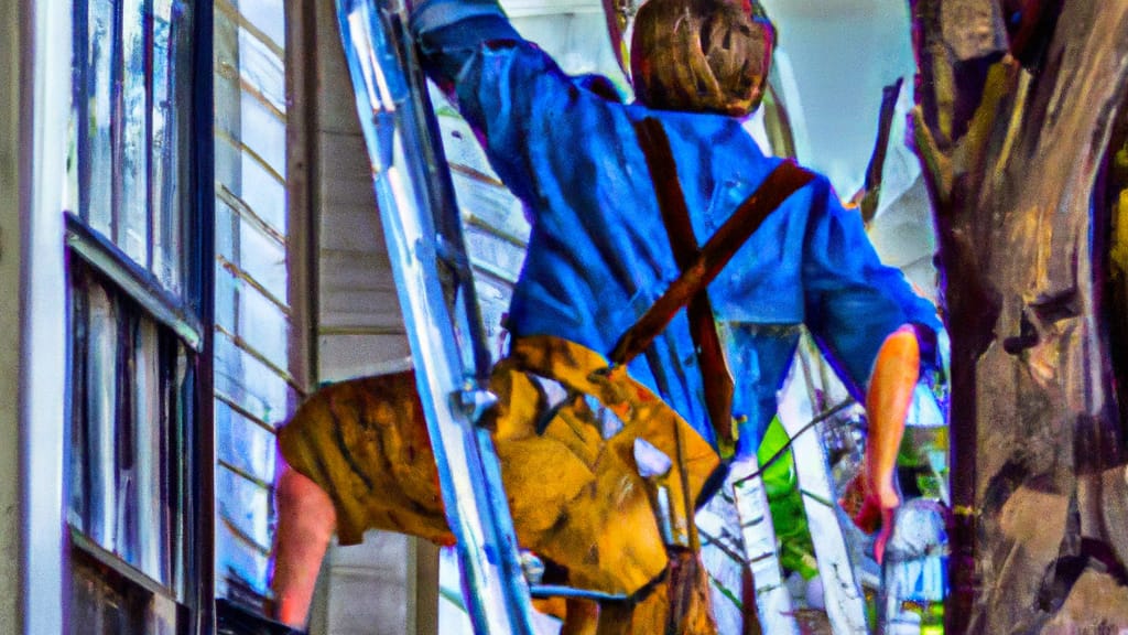 Man climbing ladder on Kansas City, Kansas home to replace roof