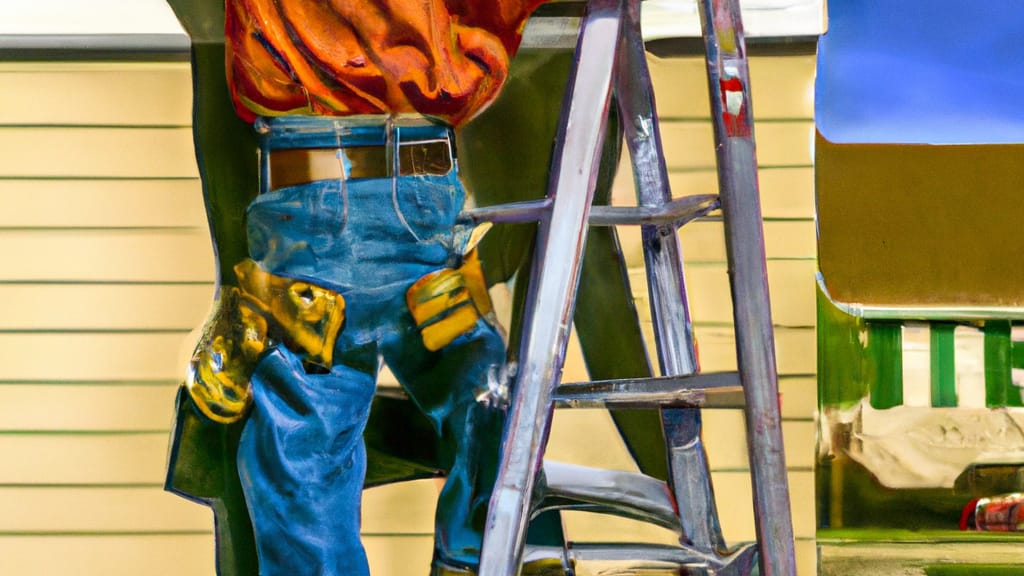 Man climbing ladder on Kansas City, Missouri home to replace roof