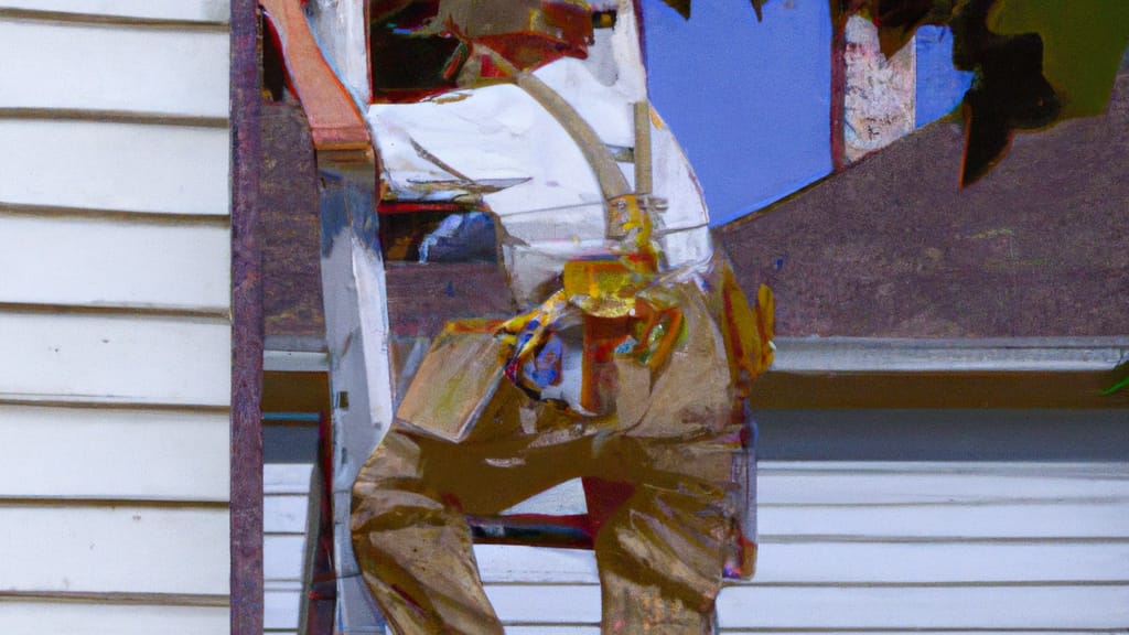 Man climbing ladder on Kearney, Nebraska home to replace roof