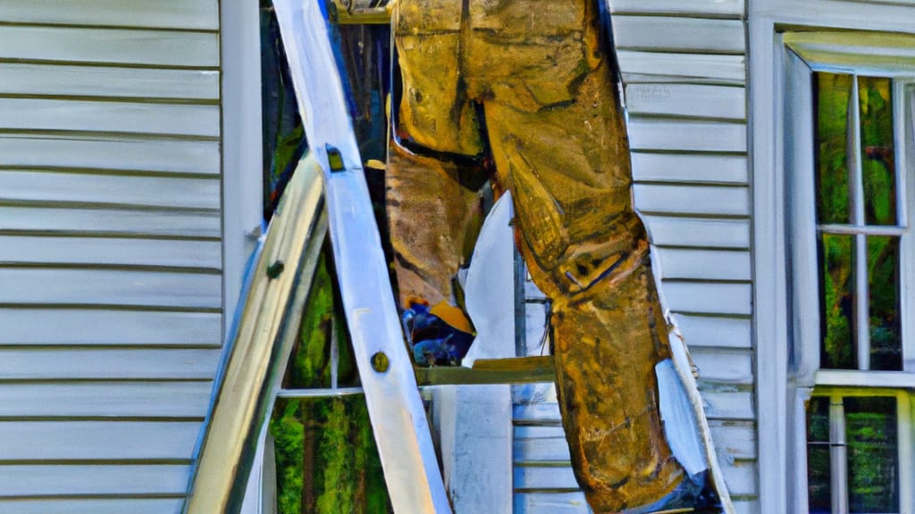 Man climbing ladder on Kendallville, Indiana home to replace roof