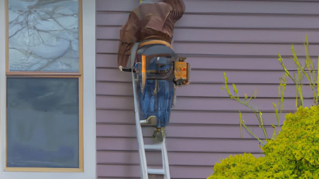 Man climbing ladder on Kenmore, Washington home to replace roof