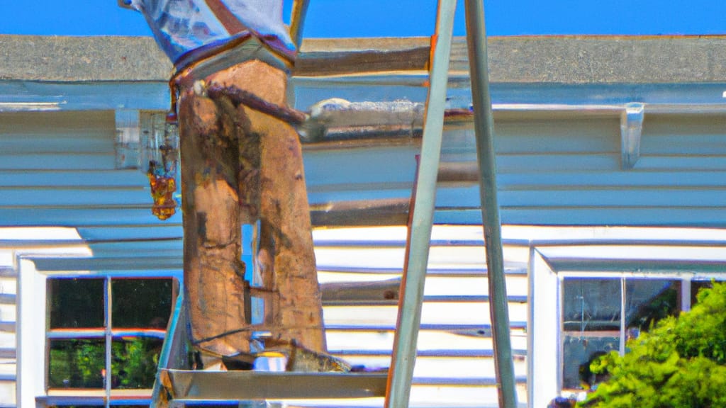Man climbing ladder on Kennebunk, Maine home to replace roof