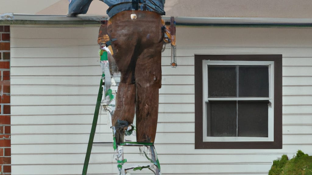 Man climbing ladder on Kenosha, Wisconsin home to replace roof