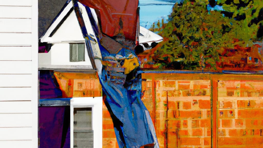 Man climbing ladder on Kent, Washington home to replace roof
