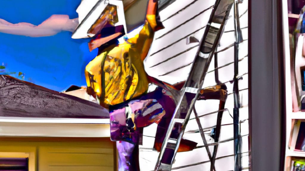 Man climbing ladder on Kerrville, Texas home to replace roof
