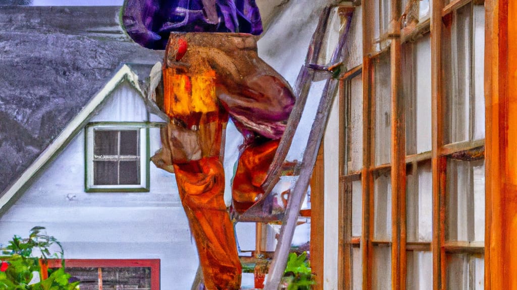 Man climbing ladder on Ketchikan, Alaska home to replace roof
