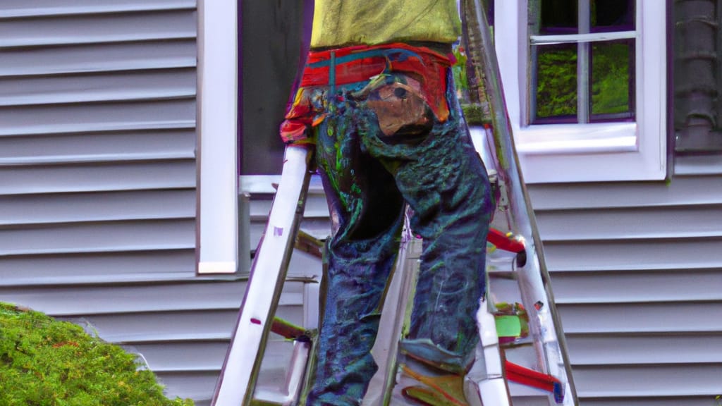 Man climbing ladder on Killingworth, Connecticut home to replace roof