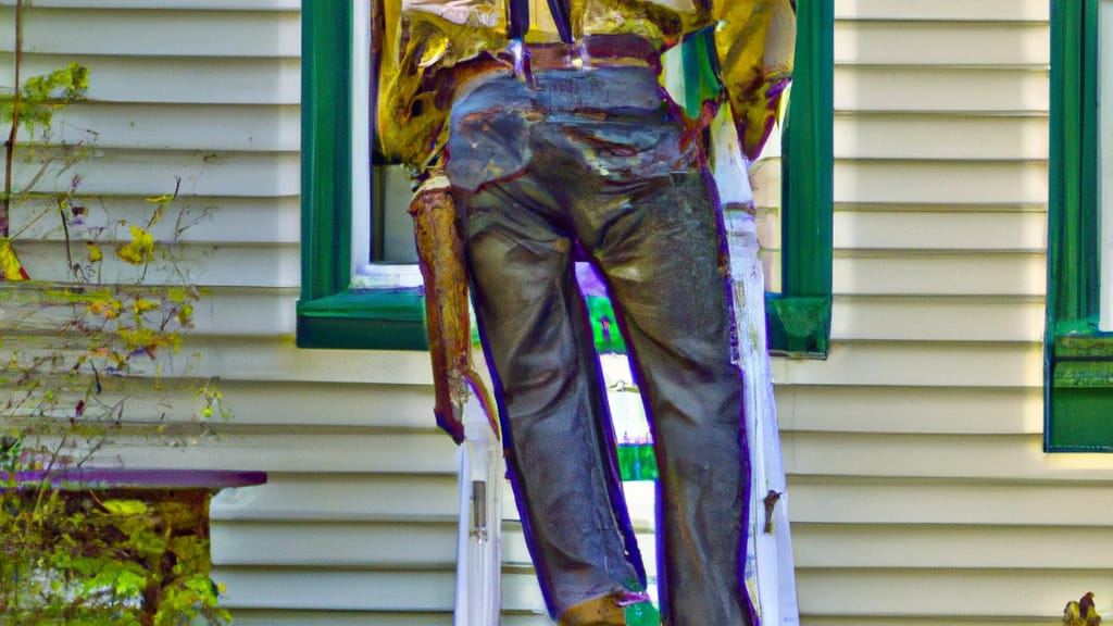 Man climbing ladder on Kingsford, Michigan home to replace roof