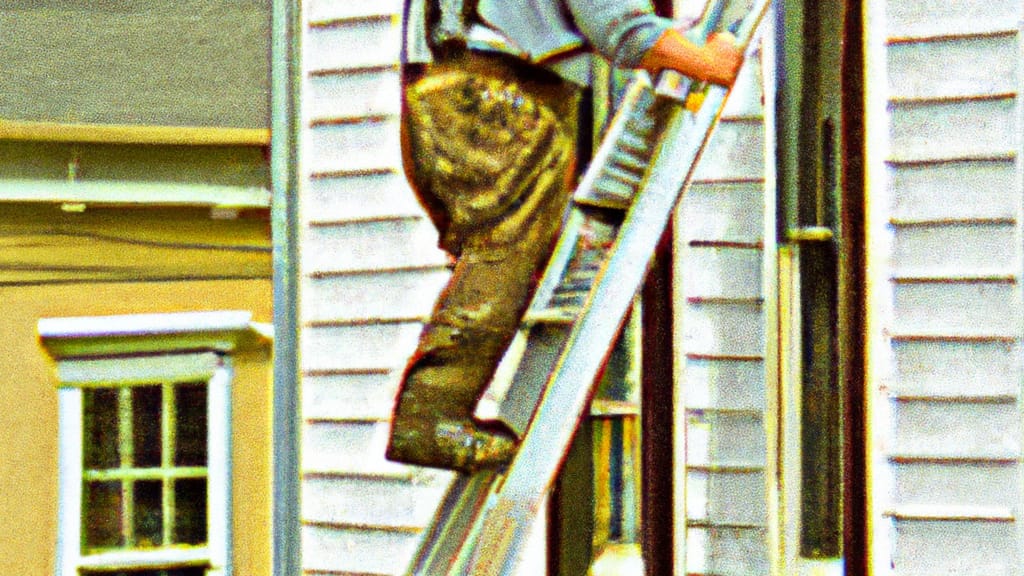 Man climbing ladder on Kingston, Pennsylvania home to replace roof