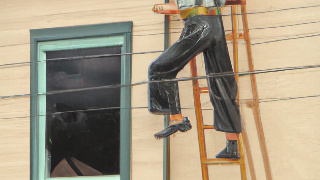 Man climbing ladder on Klamath Falls, Oregon home to replace roof