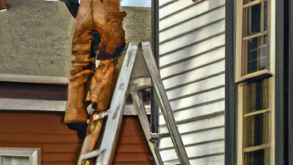 Man climbing ladder on Kutztown, Pennsylvania home to replace roof