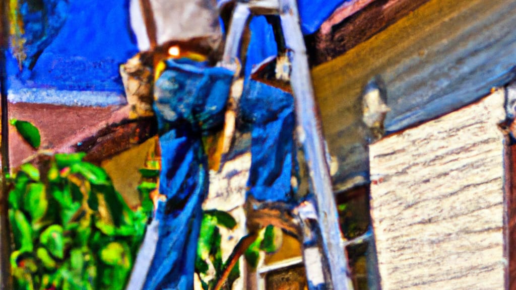 Man climbing ladder on La Habra, California home to replace roof