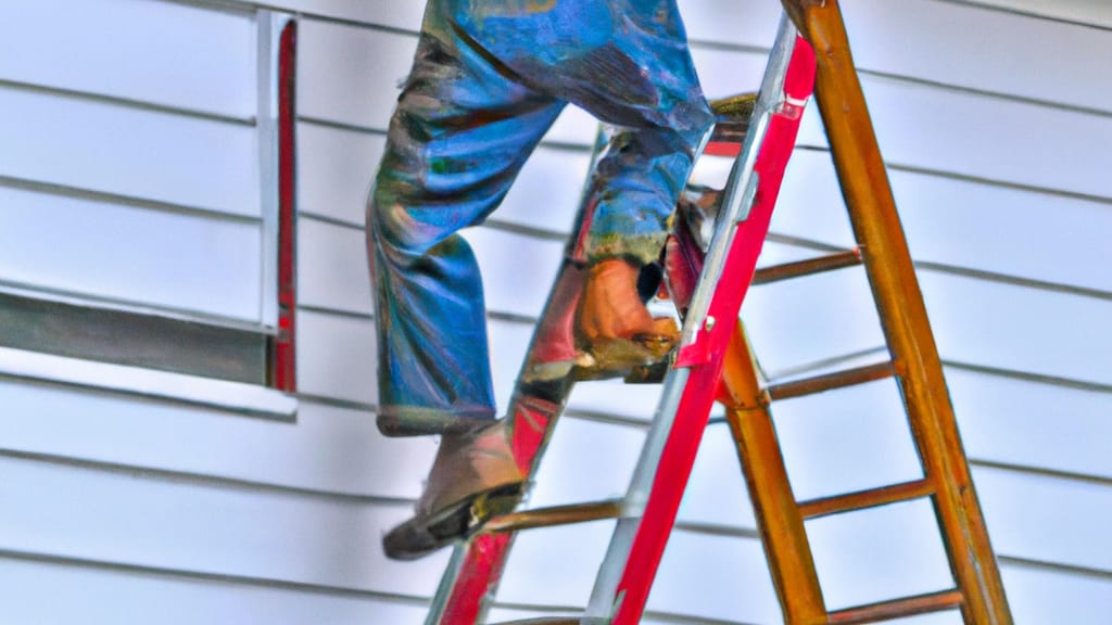 Man climbing ladder on La Vergne, Tennessee home to replace roof