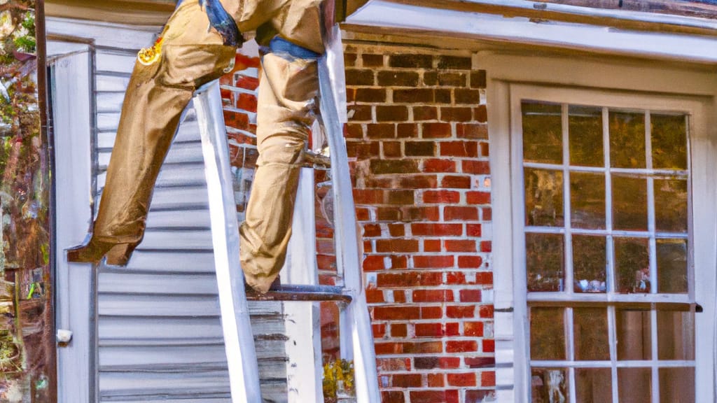Man climbing ladder on Ladson, South Carolina home to replace roof