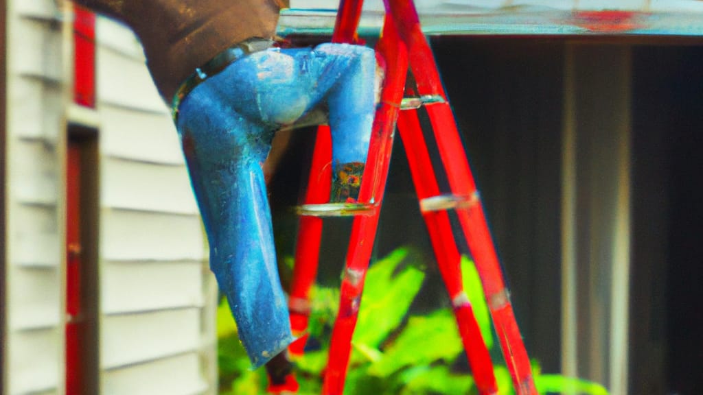 Man climbing ladder on Lake Station, Indiana home to replace roof