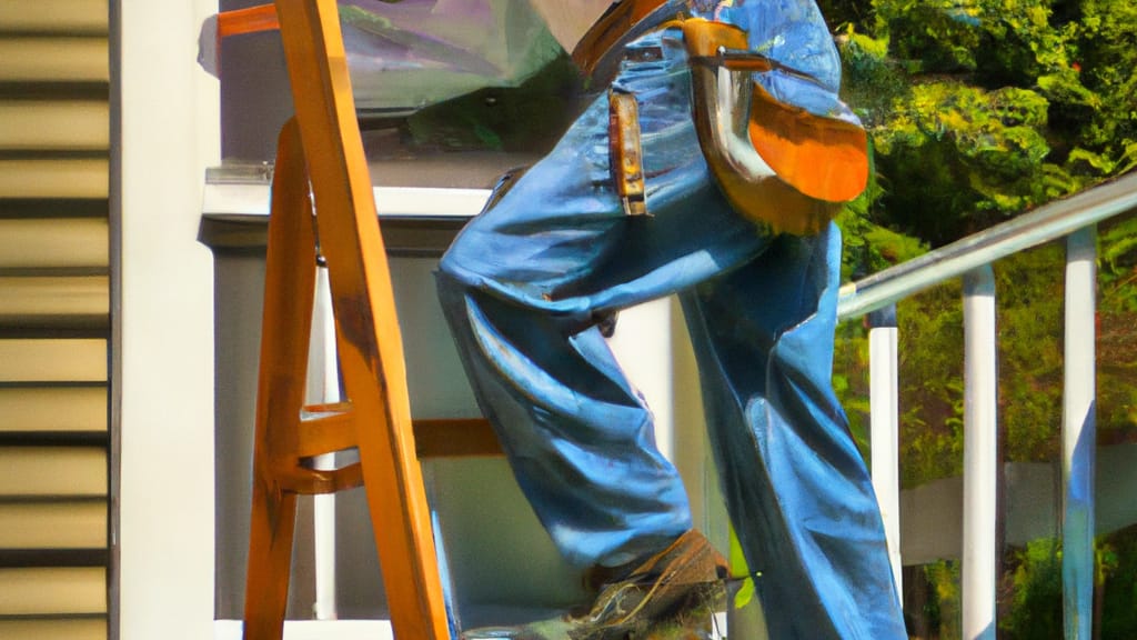 Man climbing ladder on Lake Villa, Illinois home to replace roof