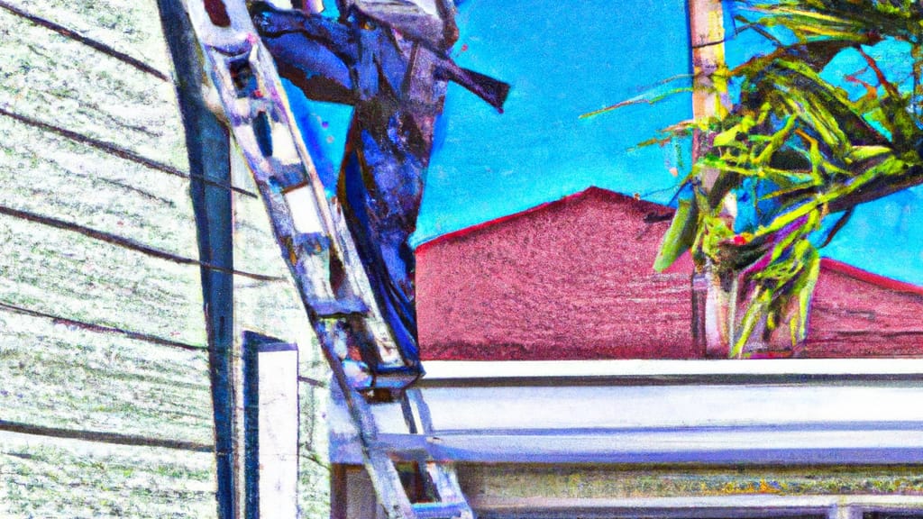 Man climbing ladder on Lake Worth, Florida home to replace roof
