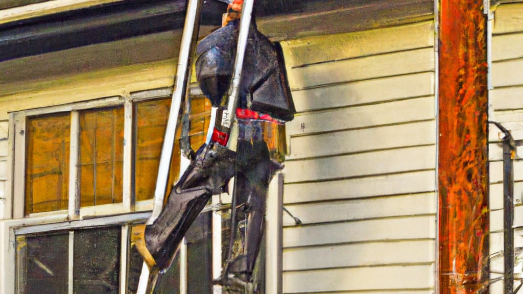 Man climbing ladder on Lakewood, Washington home to replace roof