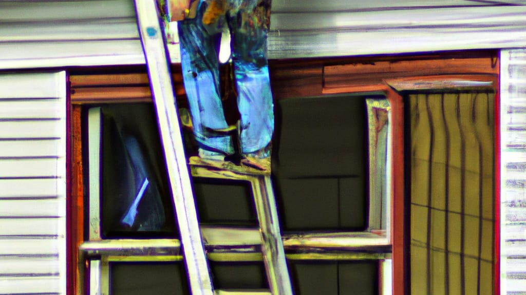 Man climbing ladder on Lancaster, New York home to replace roof