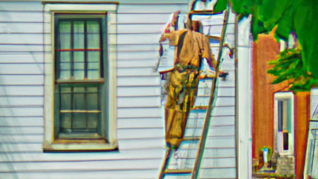Man climbing ladder on Latrobe, Pennsylvania home to replace roof