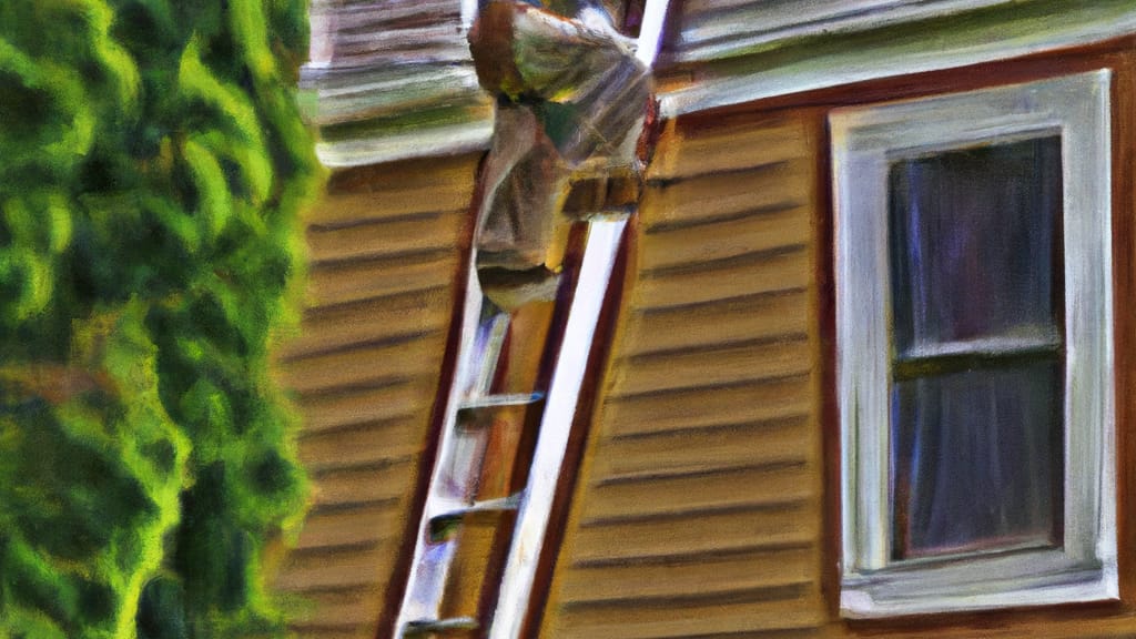 Man climbing ladder on Lebanon, Connecticut home to replace roof