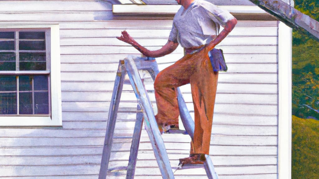Man climbing ladder on Lebanon, Maine home to replace roof