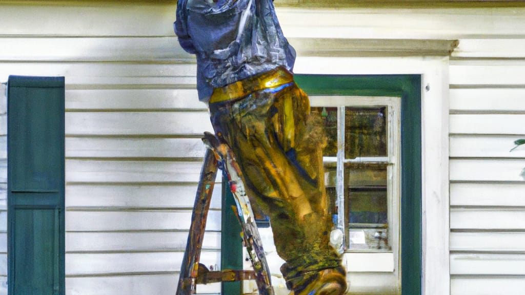 Man climbing ladder on Leesburg, Virginia home to replace roof
