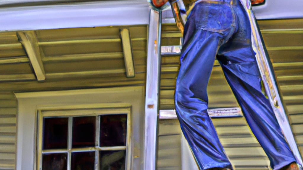Man climbing ladder on Leesville, Louisiana home to replace roof
