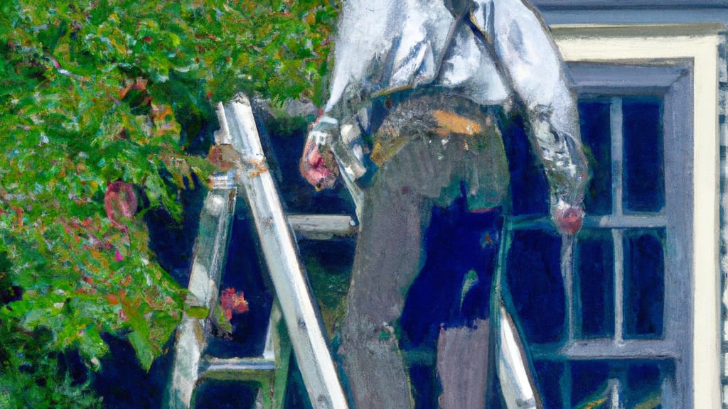 Man climbing ladder on Leicester, Massachusetts home to replace roof
