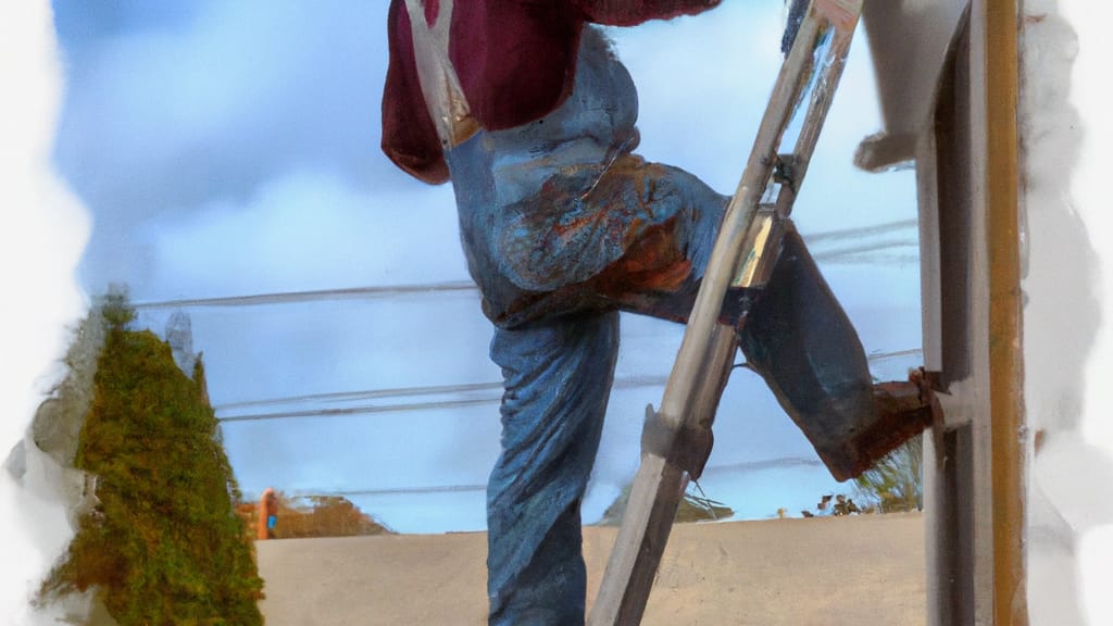 Man climbing ladder on Lenexa, Kansas home to replace roof