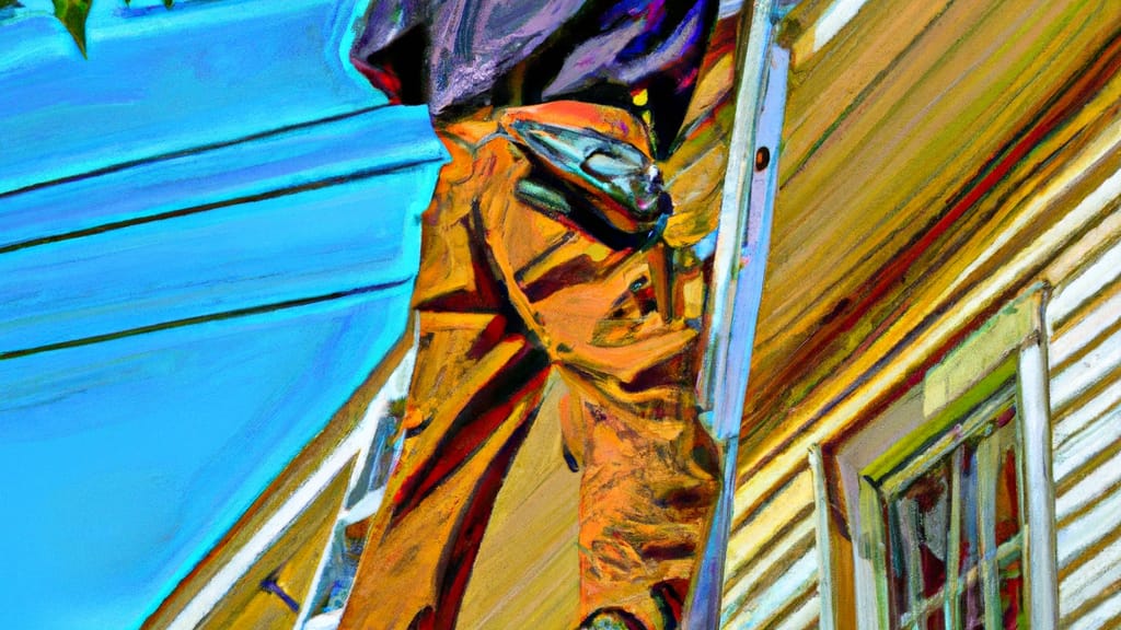 Man climbing ladder on Lexington, Kentucky home to replace roof