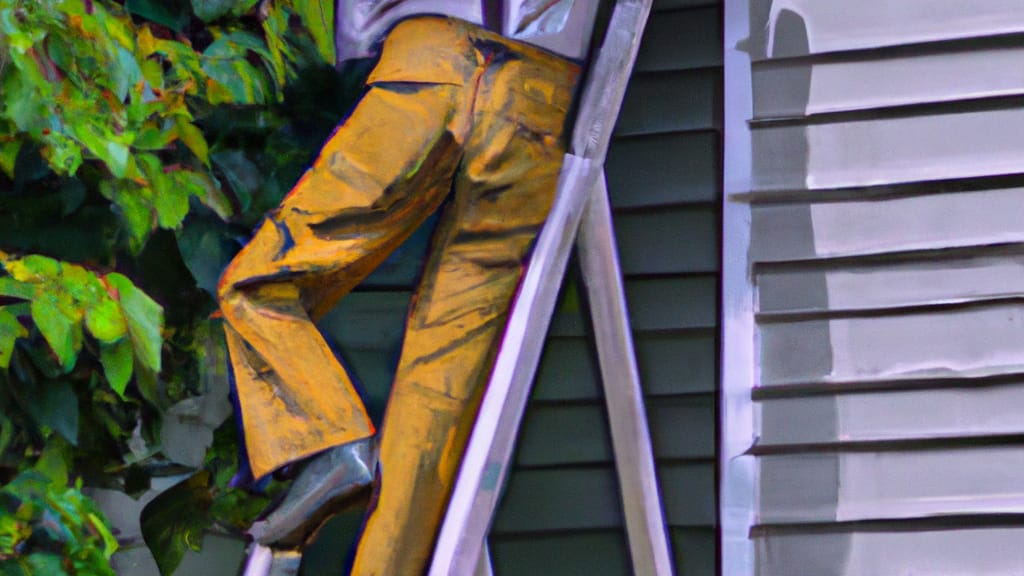 Man climbing ladder on Lexington, Missouri home to replace roof