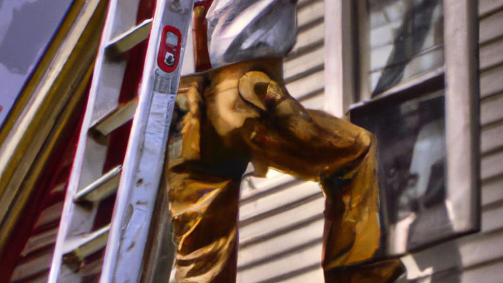 Man climbing ladder on Lexington, Nebraska home to replace roof