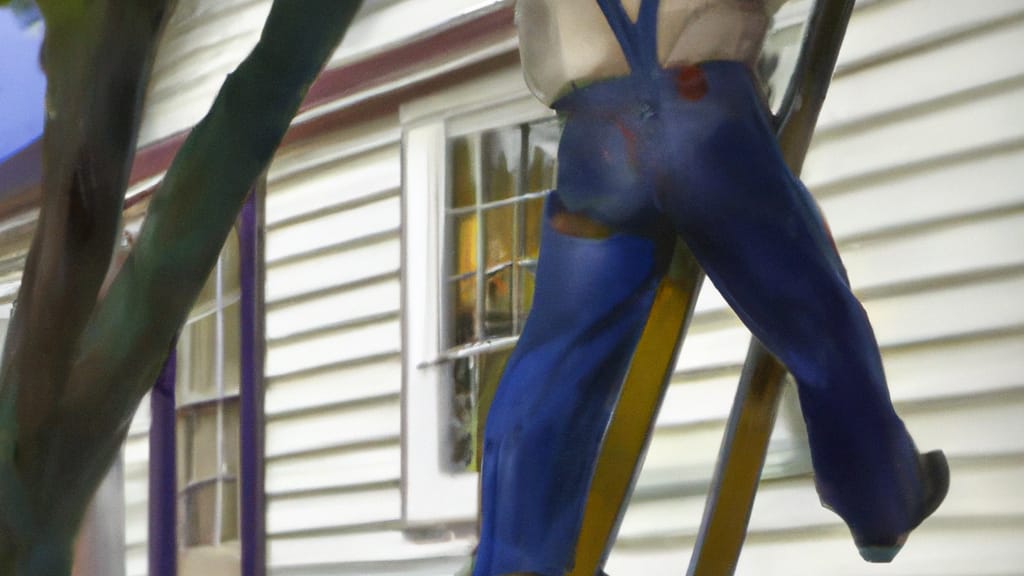 Man climbing ladder on Lexington, Virginia home to replace roof