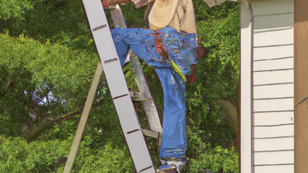 Man climbing ladder on Liberty, Texas home to replace roof