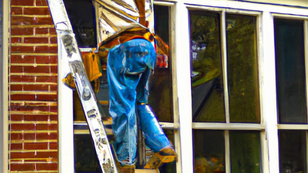 Man climbing ladder on Libertyville, Illinois home to replace roof