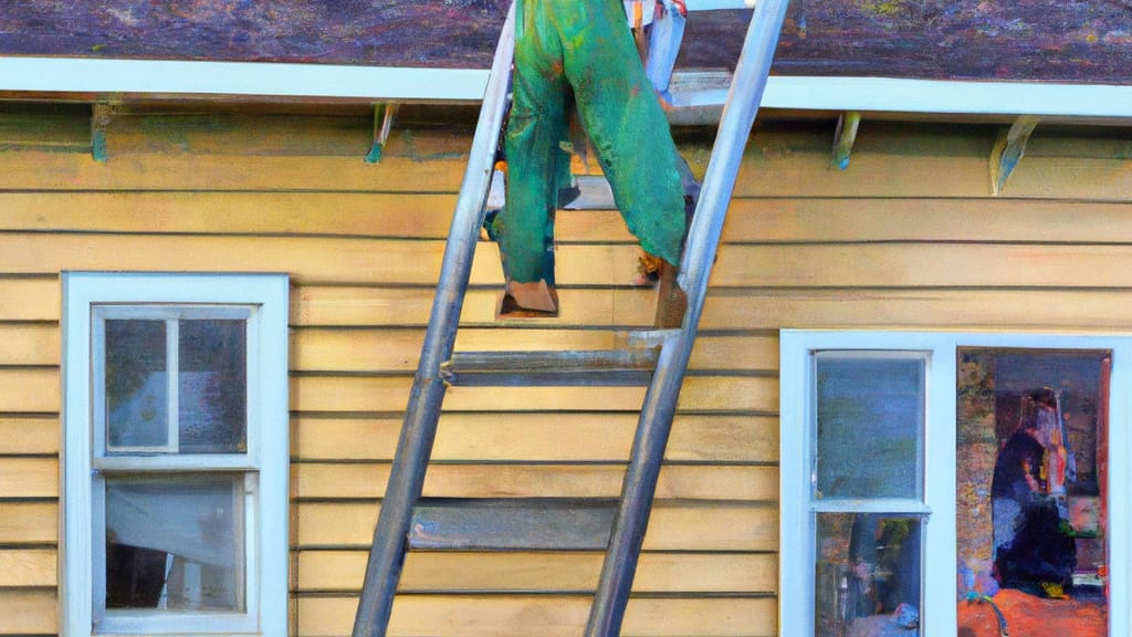 Man climbing ladder on Lincoln City, Oregon home to replace roof