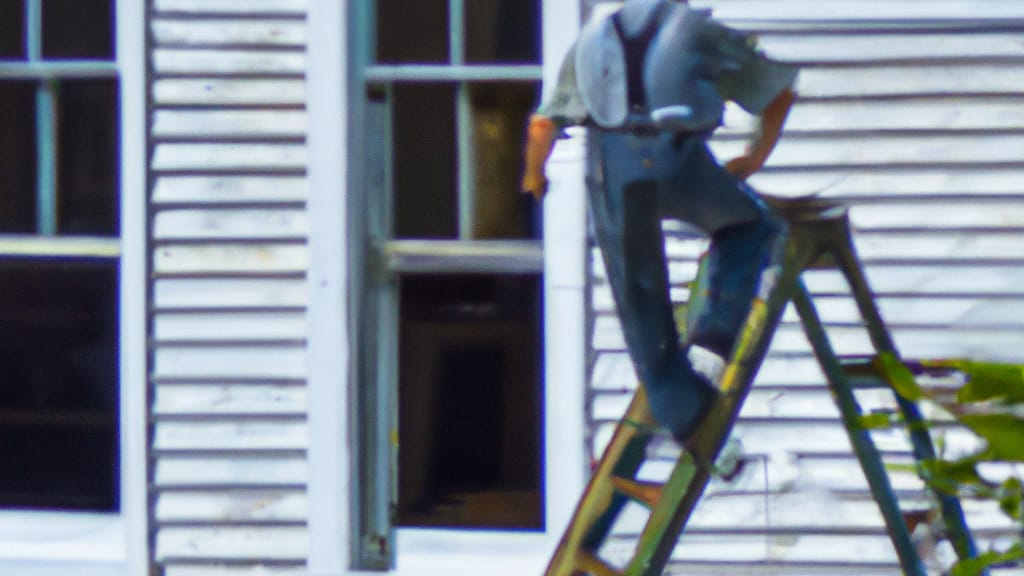Man climbing ladder on Lincoln, Massachusetts home to replace roof