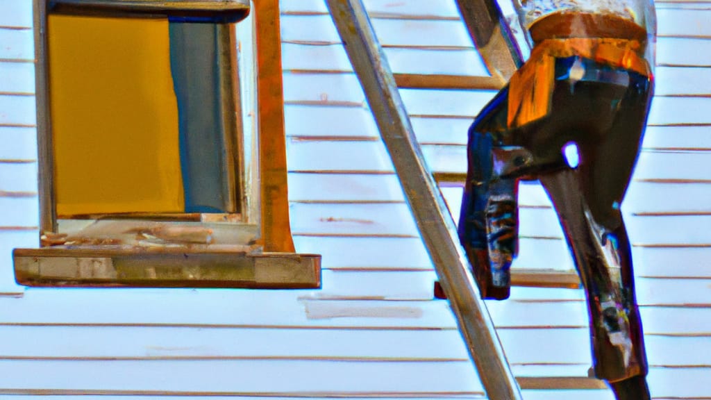 Man climbing ladder on Lincoln, Nebraska home to replace roof