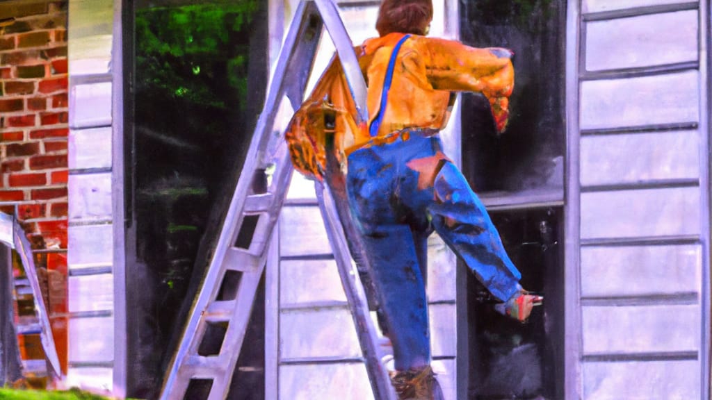 Man climbing ladder on Lincolnwood, Illinois home to replace roof