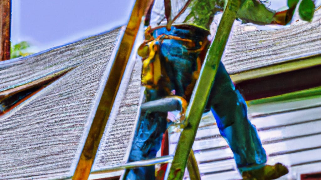 Man climbing ladder on Linden, New Jersey home to replace roof