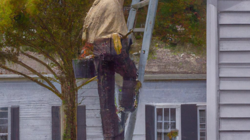 Man climbing ladder on Little River, South Carolina home to replace roof