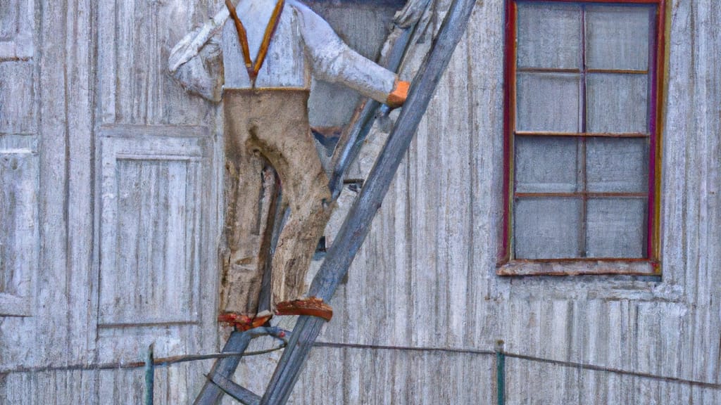 Man climbing ladder on Littlefield, Texas home to replace roof