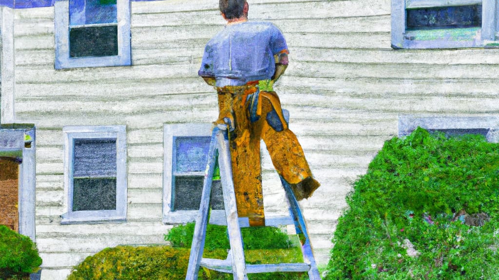 Man climbing ladder on Long Branch, New Jersey home to replace roof